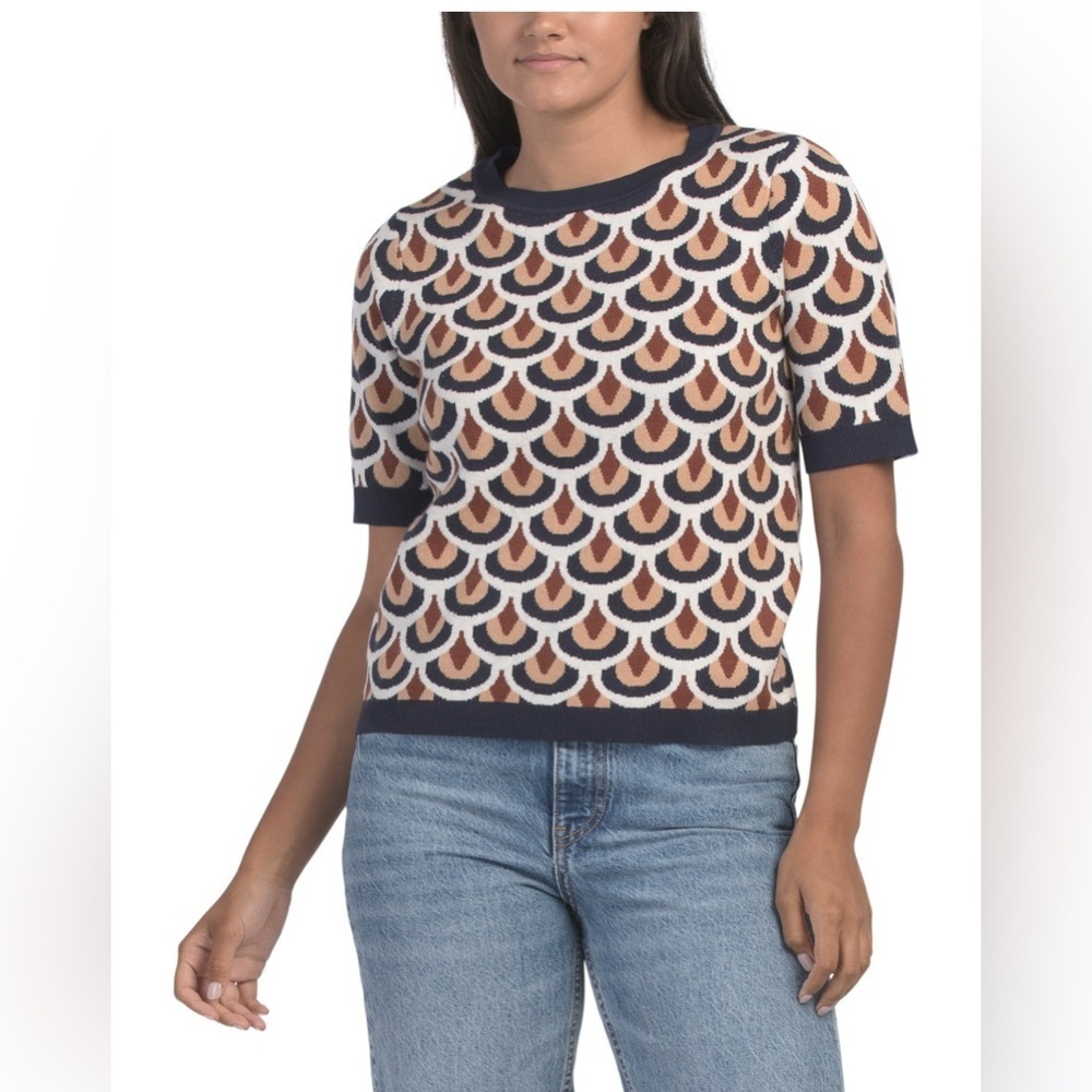 CHRISTIAN SIRIANO NEW YORK Short Sleeve Pull Over Sweater With Geometric Pattern - Picture 2 of 3